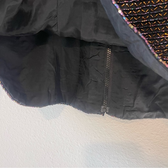 Vtg Oleg Cassini Black Tie Beaded Top Sz 10 Black Iridescent Formal Evening Silk - Picture 8 of 13